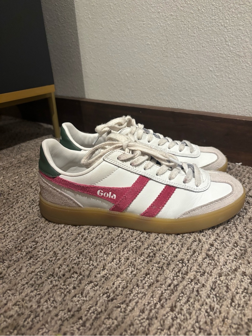 Gola White Leather Sneakers with Pink and Green Accents